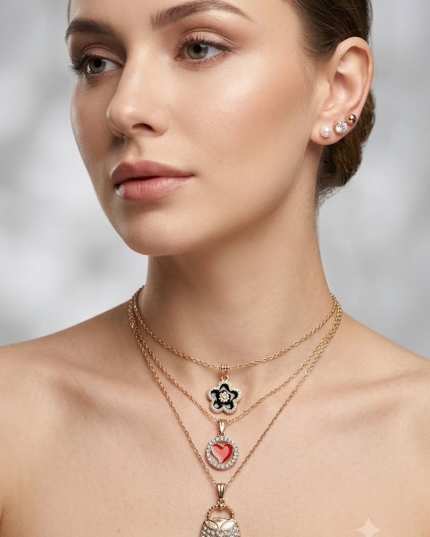 The Triple Charm Layered Necklace Set (6 in 1)🏵️