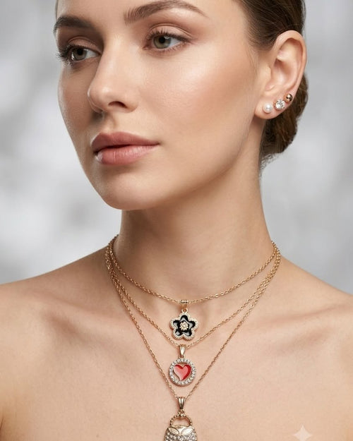The Triple Charm Layered Necklace Set (6 in 1)🏵️