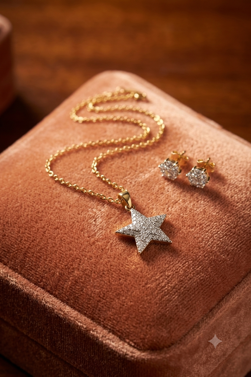 Luxury Golden Chain with Gold Stone Star Pendant