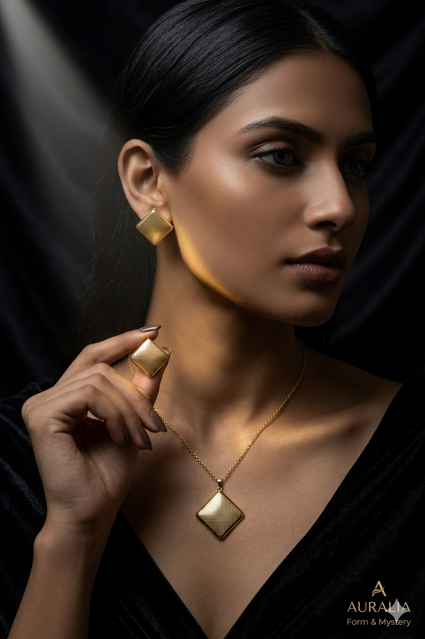The Geometric Textured Gold Pendant Set🦋