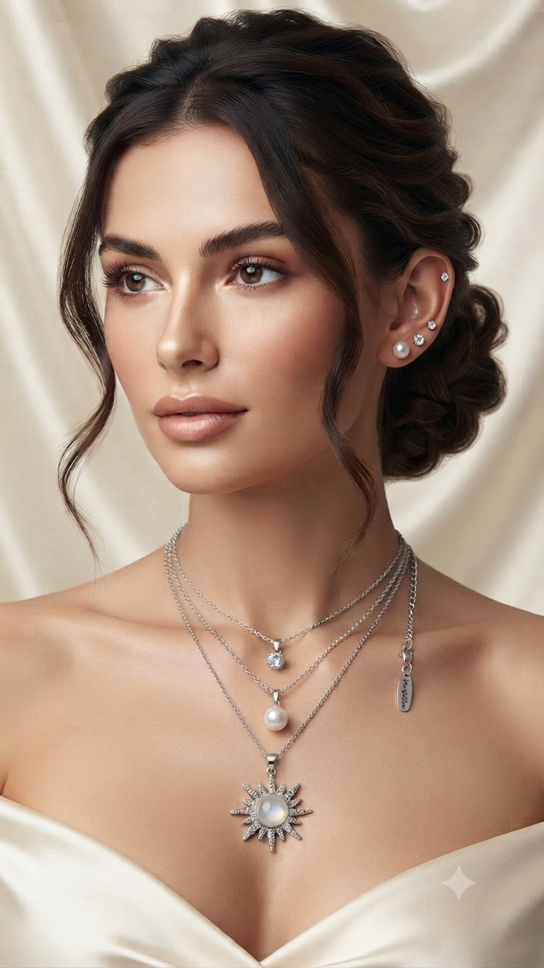 Luxe Pearl & Silver Jewelry Collection – 6-Piece Necklace & Stud Set 🤍✨